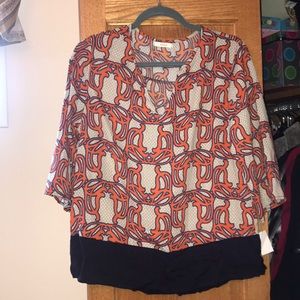 NWOT Kanvas Orange/Blue/Cream Blouse